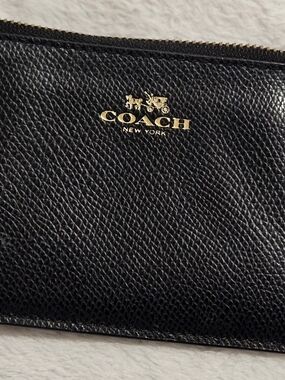 Coach Black Leather Zip Wristlet with Gold Logo